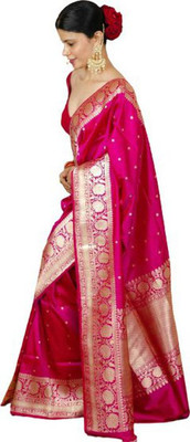 AD Saree Mall Solid/Plain Banarasi Silk Blend Saree(Pink)