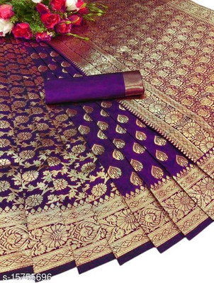 AD Saree Mall Solid/Plain Banarasi Silk Blend Saree(Purple)