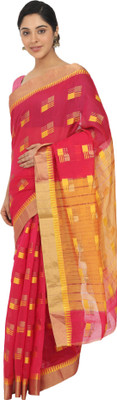 Endues Self Design, Woven, Solid/Plain Berhampuri Silk Blend, Cotton Blend Saree(Pink)