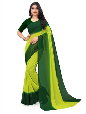 Anand Sarees Color Block Bollywood Georgette Saree(Dark Green, Light Green)