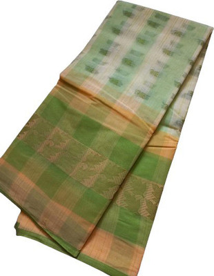 J KunduHouse Solid/Plain Daily Wear Pure Cotton Saree(Light Green)