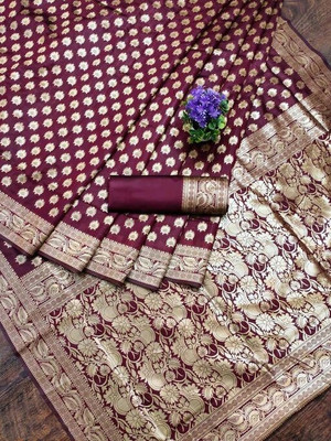 Amrut Collection Woven Banarasi Jacquard Saree(Maroon)