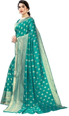 AD Saree Mall Solid/Plain Banarasi Silk Blend Saree(Mustard)