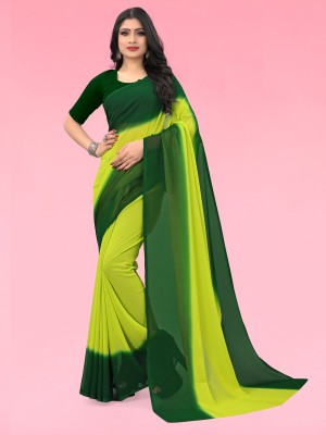 Anand Sarees Color Block Bollywood Georgette Saree(Dark Green, Light Green)