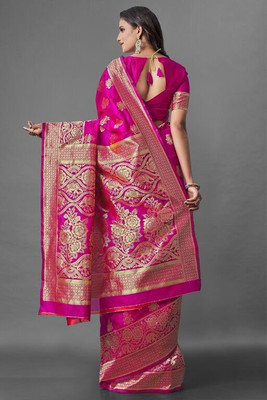 Sati Savitri Saree Woven Banarasi Silk Blend Saree(Pink)