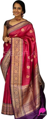 AD Saree Mall Solid/Plain Banarasi Silk Blend Saree(Pink)