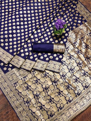 Amrut Collection Woven Banarasi Jacquard Saree(Dark Blue)