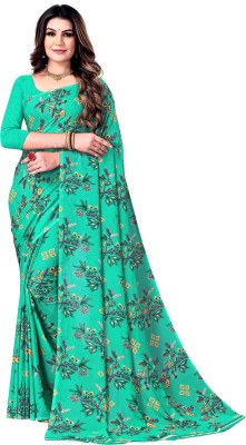 Kanooda Prints Floral Print Daily Wear Georgette Saree(Green)