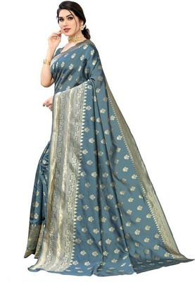 AD Saree Mall Solid/Plain Banarasi Silk Blend Saree(Mustard)