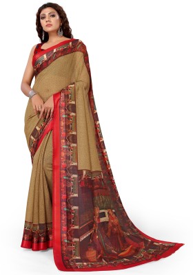 Shaily Printed Madhubani Cotton Silk Saree(Red, Beige)