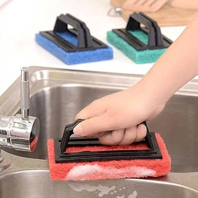 JKB TRADERS Tile Cleaning/Floor Cleaning Brush for Bathroom/Kitchen 6 x 4 inches| Set of 3 Scrub Sponge(Small, Pack of 3)