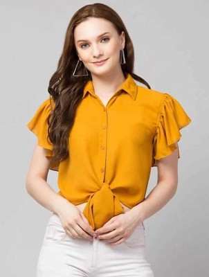 69 FASHION STREET Women Solid Casual Yellow Shirt