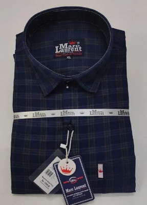 Marc Laurent Men Checkered Casual Dark Blue Shirt