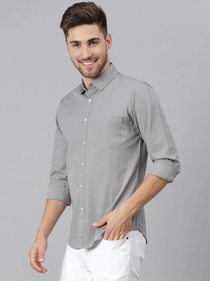 THE TINGE Men Solid Casual Grey Shirt