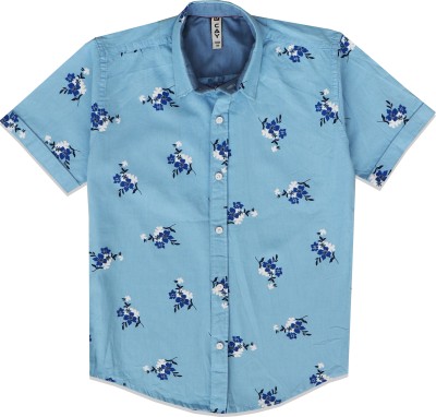 Cay Boys Floral Print Casual Light Blue Shirt