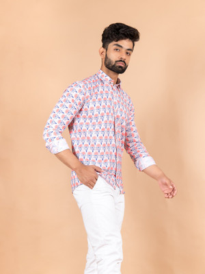 TISTABENE Men Printed Casual Pink Shirt