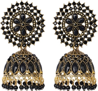 SGM Tradistional Designer Crystal Stone Gold-Plated Alloy Jhumki Earring