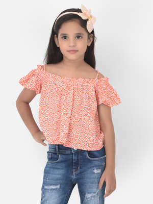 CRIMSOUNE CLUB Girls Casual Viscose Off Shouldered Top(Pink, Pack of 1)