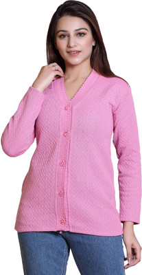 hrd7 Solid V Neck Casual Women Pink Sweater