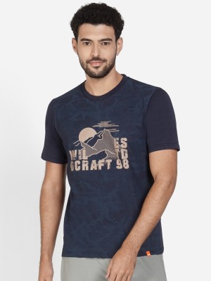 Wildcraft Printed Men Polo Neck Blue T-Shirt