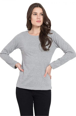 Smart Colors Solid Women Round Neck Grey T-Shirt