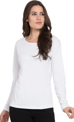 Smart Colors Solid Women Round Neck White T-Shirt