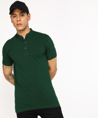 TRENDYOL MAN Solid Men High Neck Dark Green T-Shirt