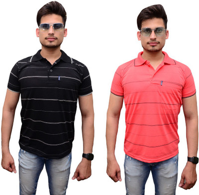 Maleno Striped Men Polo Neck Multicolor T-Shirt