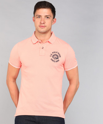 U.S. POLO ASSN. Solid Men Polo Neck Pink T-Shirt