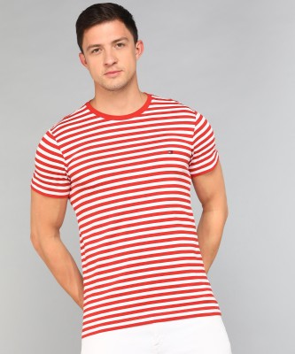 TOMMY HILFIGER Striped Men Round Neck Red, White T-Shirt