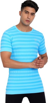 Heka Self Design Men Round Neck Light Blue T-Shirt