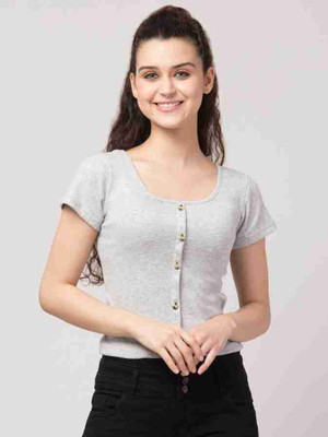 Western Darji Casual Solid Women Grey Top