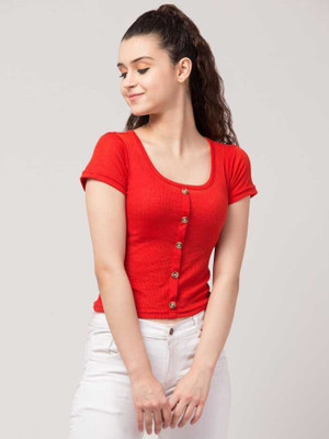 Western Darji Casual Solid Women Red Top