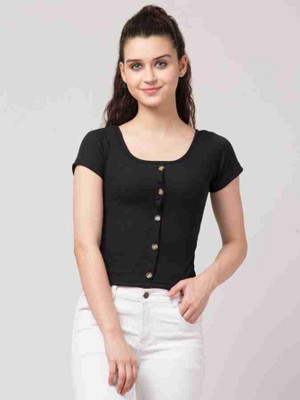 Western Darji Casual Solid Women Black Top