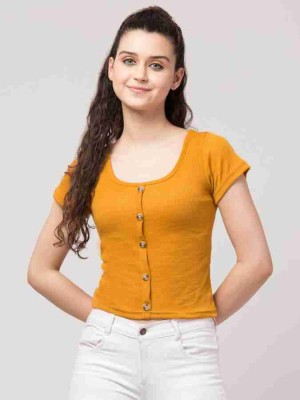 Western Darji Casual Solid Women Yellow Top