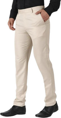 SYLZON Regular Fit Men Cream Trousers