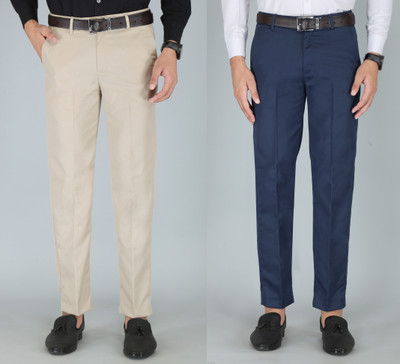 Kurus Slim Fit Men Beige, Blue Trousers