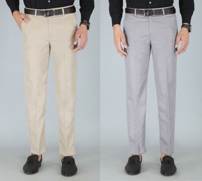 Kurus Slim Fit Men Beige, Grey Trousers
