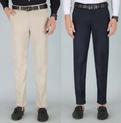 Kurus Slim Fit Men Beige, Dark Blue Trousers