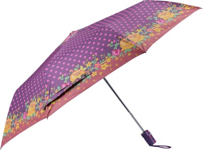 The CLOWNFISH Polka Dot Series 3 Fold Auto Open Nylon Umbrellas (Purple with Peach border) Umbrella(Purple)