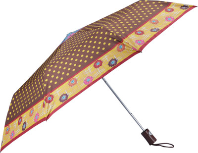 The CLOWNFISH Polka Dot Series 3 Fold Auto Open Nylon Umbrellas (Brown with Yellow border) Umbrella(Brown)