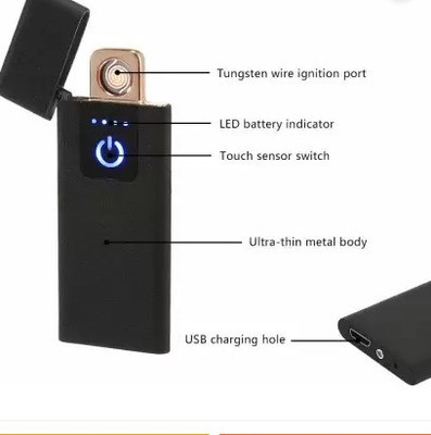 pompeo USB Flameless Lighter for Men & Women Rechargeable Lighter Smart Touch charging Cigarette lighter Cigarette Lighter(Black)