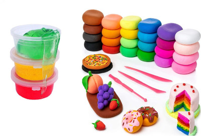Shopex 3 Crystal Slime and 12 Air Dry Clay Non-Toxic Bouncing Clay Set With Tools Combo