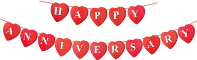 FLICK IN Happy Anniversary Heart Shape Banner Red Heart Shape Love Banner Room Decoration Banner(6 ft, Pack of 1)