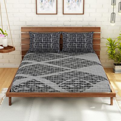 SPACES 210 TC Cotton Double Printed Flat Bedsheet(Pack of 1, Grey)