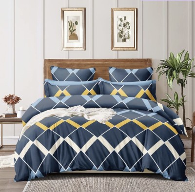 Amrange 210 TC Cotton Double Geometric Flat Bedsheet(Pack of 1, Blue-Sticks)