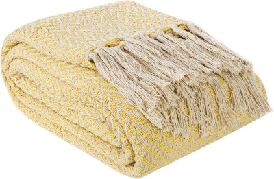 Stitch Weave Striped Single Throw for  AC Room(Cotton, Yellow)