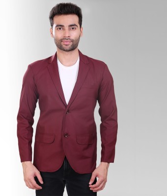 AVAETA Solid Single Breasted Casual Men Blazer(Maroon)