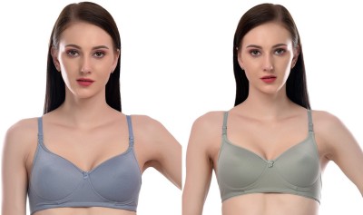 Funahme Women Push-up Lightly Padded Bra(Grey, Green)