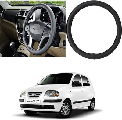 Etradezone Hand Stiched Steering Cover For Hyundai Santro Xing(Black, Leatherite)